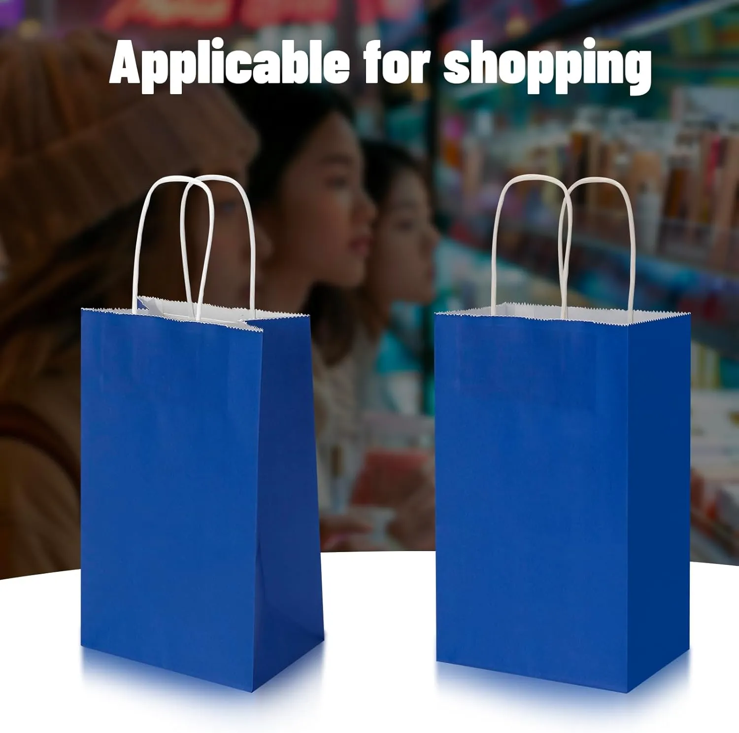 100 Pack 5.25x3.25x8.25 Inch Small Royal Blue Kraft Paper Bags with Handles Bulk, Toovip Gift Wrap Bags for Favor Grocery Retail Party Birthday Shopping Business Goody Craft Merchandise Take Out Sacks