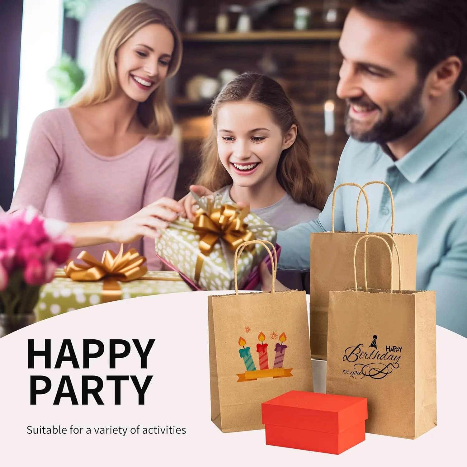 100 Pack 5.8x3.2x8.25 Inch Brown Kraft Paper Gift Bags with Handles - Bulk Small Plain Natural Bags for Birthday Party Favors, Grocery, Retail Shopping, Wedding, Craft, Goody, Takeouts, and Business