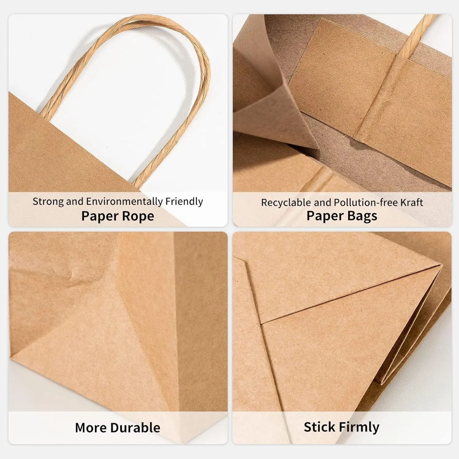 100 Pack 5.8x3.2x8.25 Inch Brown Kraft Paper Gift Bags with Handles - Bulk Small Plain Natural Bags for Birthday Party Favors, Grocery, Retail Shopping, Wedding, Craft, Goody, Takeouts, and Business