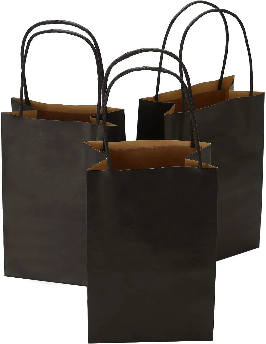 100Pcs Gift Bags Small 5.25x3.25x8 Inches Black Paper Bags With Handles Kraft Bag Bulk For Business, Shopping, Party Favor, Wedding, Birthday, Father's Day, Halloween, Christmas