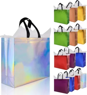 14 pcs Glossy Gift Bags Sets, 12.6 x 4.7 x 11 In Non-woven Reusable Party Bags with Sturdy Base, Mixcolor Large Gift Bags for Birthdays, Weddings, Holiday, Party- 7 Colors