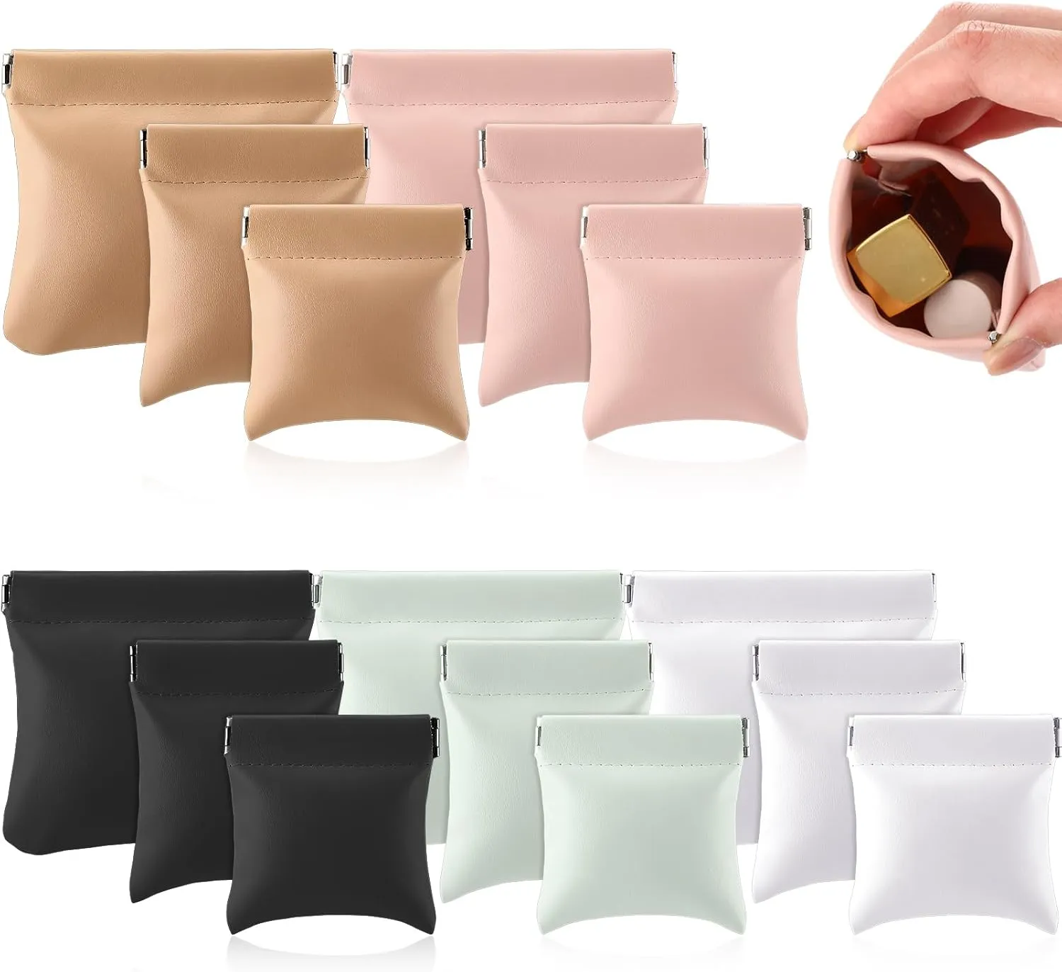 15 Pcs Lambskin Pocket Cosmetic Bags Purse Organizers Waterproof Portable No Zipper Self-closing Small Makeup Pouches Mini Makeup Bags Small Cosmetic Pouches for Women Travel Storage Jewelry