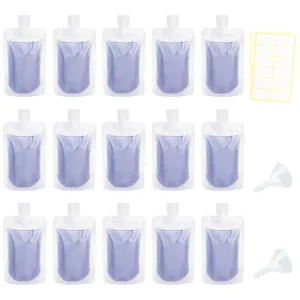15 Pcs Travel Pouches for Toiletries, 3.4oz/100ml Leak Proof Squeeze Pouches, Refillable Stand Up Pouches with Labels, TSA Approved Travel Containers for Shampoo, Conditioner