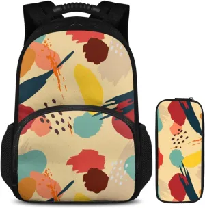 15.6 Inch Backpack with Insulated Lunch Compartment Abstract Print Pencil Pouch & Kids Bag 2 in 1, Smooth Zipper and Multifunctional Storage, for Travel Daycare & Travel