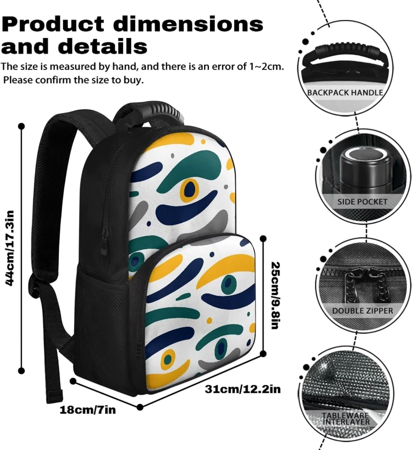 15.6 Inch Backpacks for Girls Eye Pattern Print Zipper Pencil Case & Kids Bag 2 Piece Set, Multi-Functional Insulation and Cold Storage Compartments, Ideal for Schools and Park & Travel