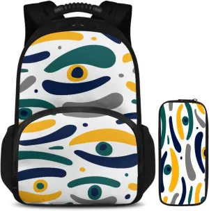 15.6 Inch Backpacks for Girls Eye Pattern Print Zipper Pencil Case & Kids Bag 2 Piece Set, Multi-Functional Insulation and Cold Storage Compartments, Ideal for Schools and Park & Travel