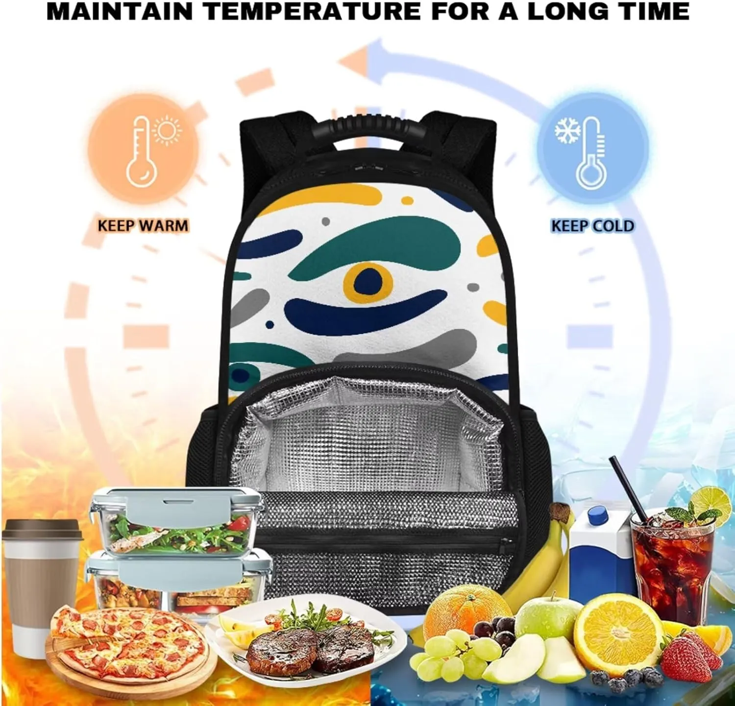 15.6 Inch Backpacks for Girls Eye Pattern Print Zipper Pencil Case & Kids Bag 2 Piece Set, Multi-Functional Insulation and Cold Storage Compartments, Ideal for Schools and Park & Travel