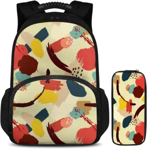 15.6 Inch Lunch Bag Backpack Colour Block Pencil Pouches & Kids Bookbag 2 in 1, Smooth Zipper and Multifunctional Storage, for Travel Daycare & Travel