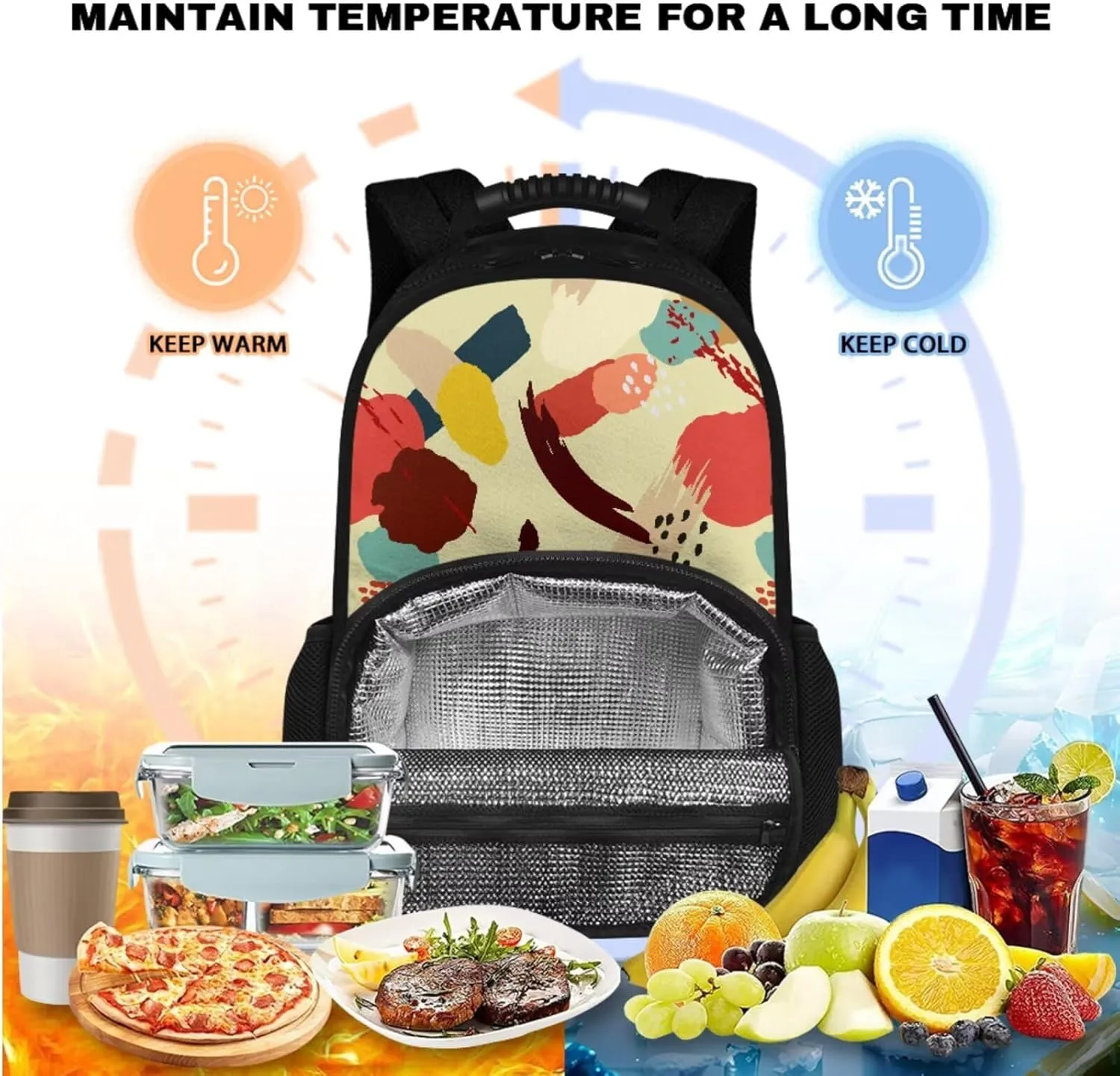 15.6 Inch Lunch Bag Backpack Colour Block Pencil Pouches & Kids Bookbag 2 in 1, Smooth Zipper and Multifunctional Storage, for Travel Daycare & Travel
