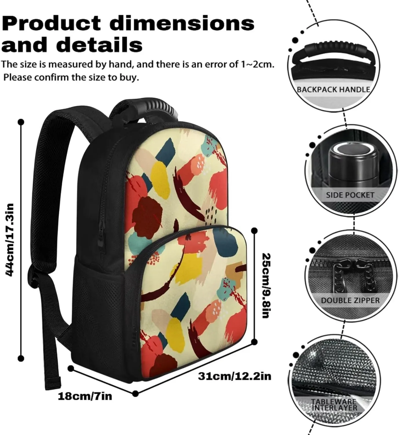 15.6 Inch Lunch Bag Backpack Colour Block Pencil Pouches & Kids Bookbag 2 in 1, Smooth Zipper and Multifunctional Storage, for Travel Daycare & Travel