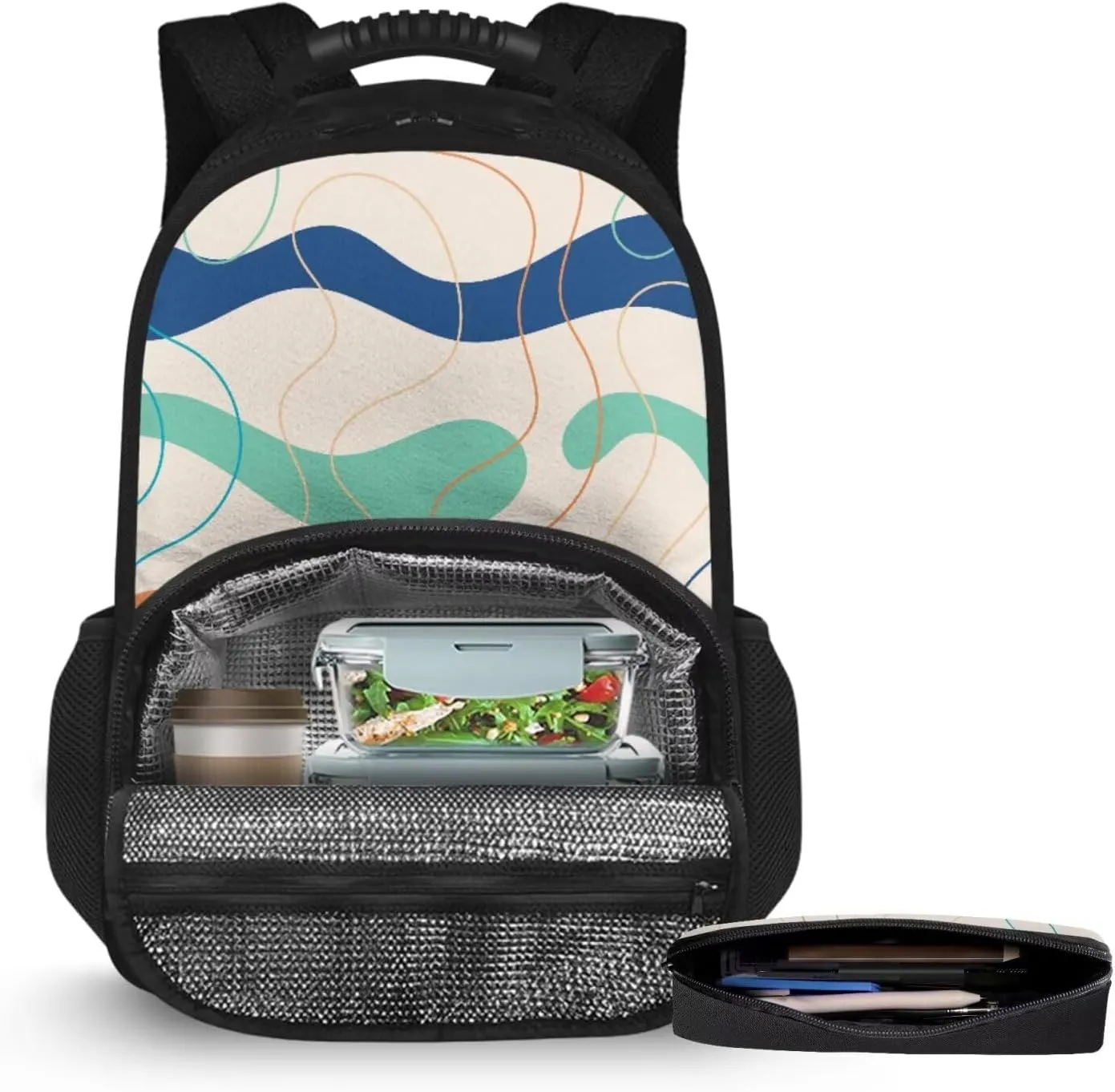 15.6 Inch Princess Backpack Arc Pattern Pen Case & School Bag for Kids 2 Piece Set, Multi-Functional Insulation and Cold Storage Compartments, Ideal for Schools and Park & Travel