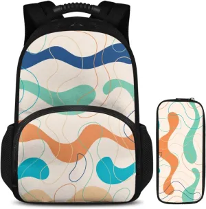15.6 Inch Princess Backpack Arc Pattern Pen Case & School Bag for Kids 2 Piece Set, Multi-Functional Insulation and Cold Storage Compartments, Ideal for Schools and Park & Travel