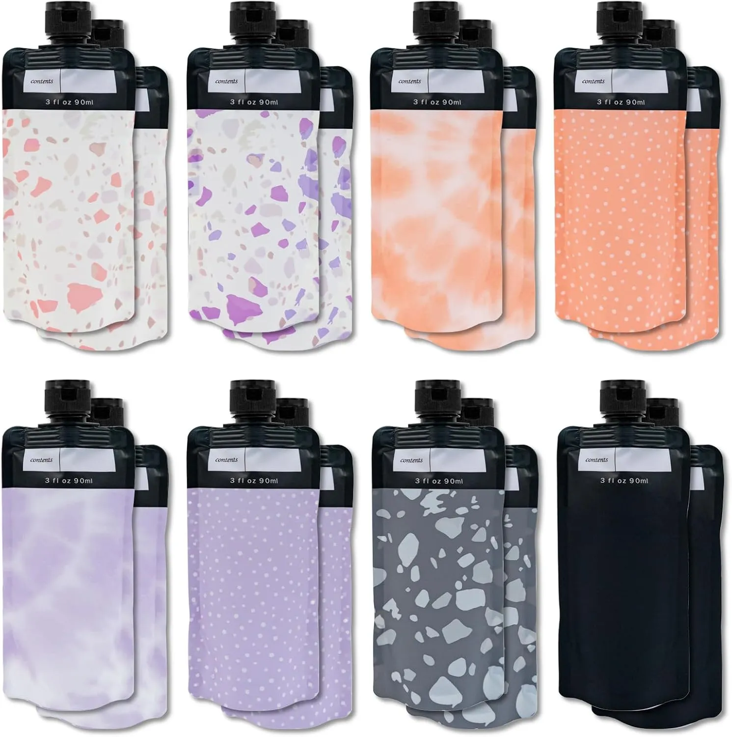 16 PCS Leak Proof Empty Squeeze Pouches, Portable Travel Fluid Makeup Packing Bag Plastic Refillable Squeeze Pouches for Shampoo Conditioner Lotion Soap Hand Soap (Colorful)