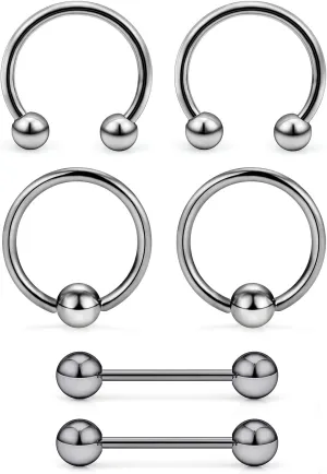 16G 14G G23 Titanium Nipple Piercing Jewelry Tongue Rings Hypoallergenic Horseshoe Captive Bead Tongue Nipple Ring Nipplerings Barbells Hoops Rings Piercing Jewelry for Women Men 14MM 3 Pairs