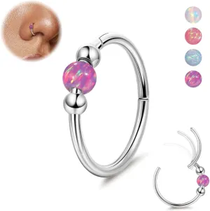 18G Surgical Steel Opal Nose Rings Hoops for Women Hinged Seamless Nose Hoops Helix Cartilage Tragus Hoop Rings Septum Clicker Ring Nose Piercing Jewelry 8mm/10mm