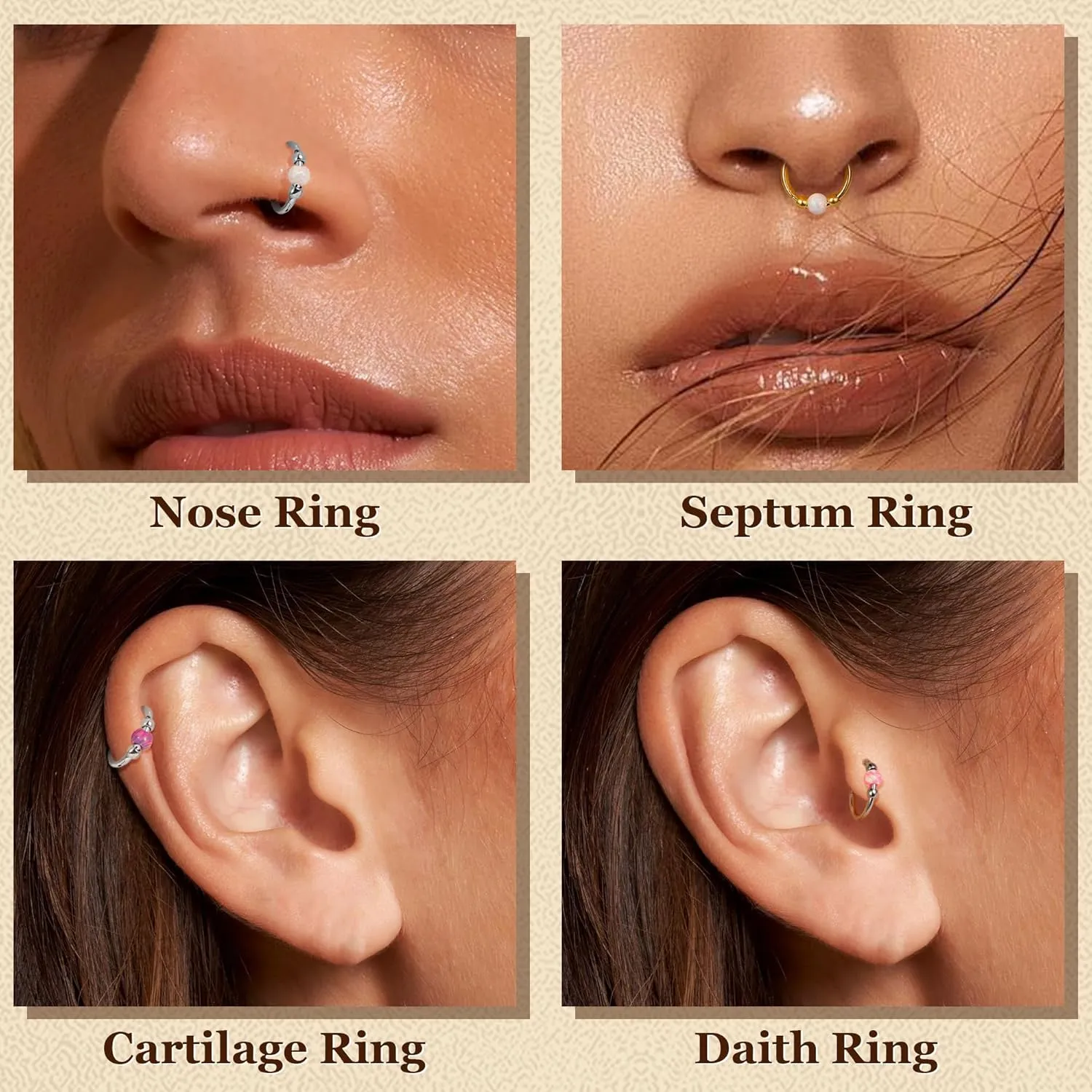 18G Surgical Steel Opal Nose Rings Hoops for Women Hinged Seamless Nose Hoops Helix Cartilage Tragus Hoop Rings Septum Clicker Ring Nose Piercing Jewelry 8mm/10mm