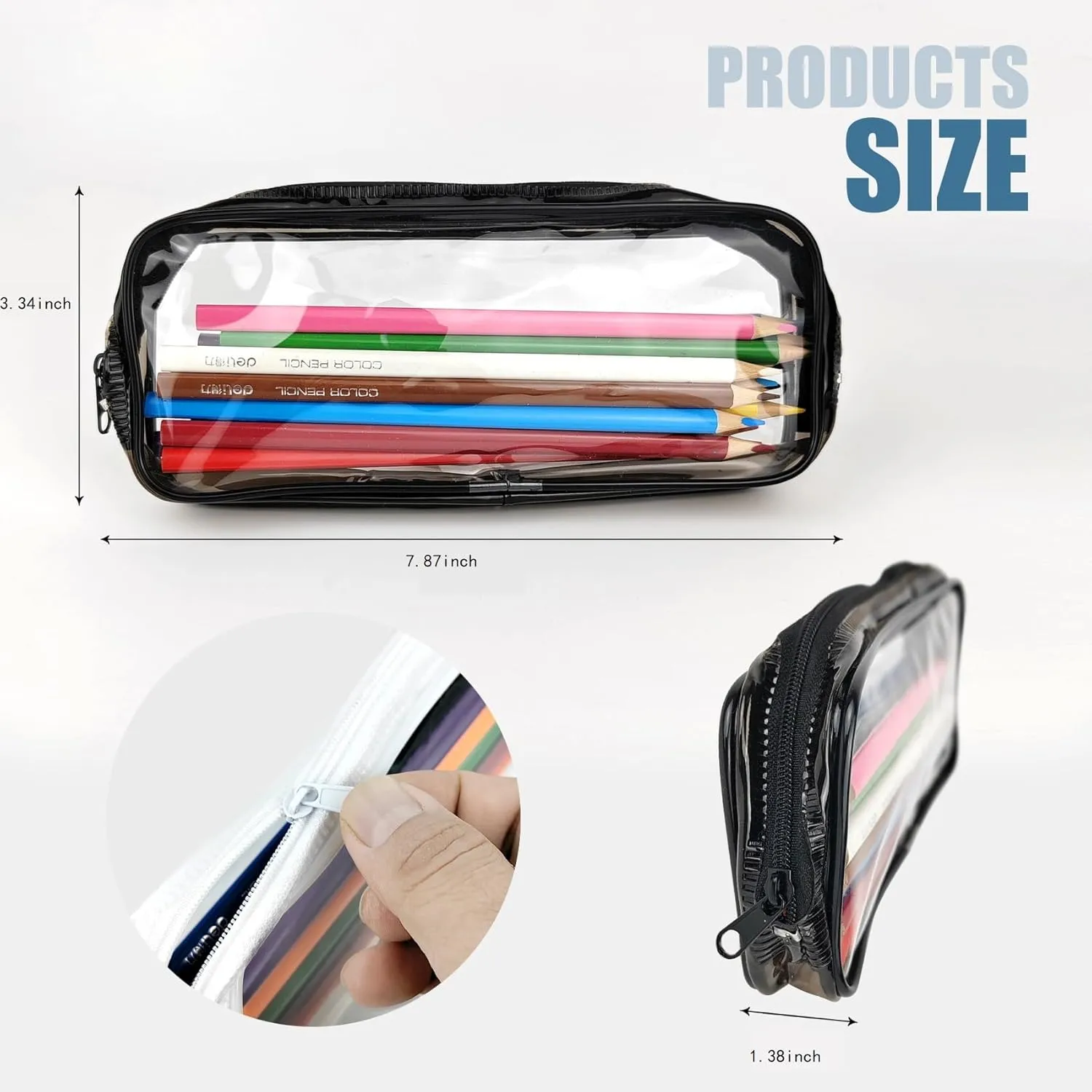 2 Pcs Clear Makeup Bag, Zipper Pencil Bag, Toiletry Organizer, Plastic Pouches, Clear Zipper Pouches, Suitable forTravel, Home and Office (1* Black 1*White)