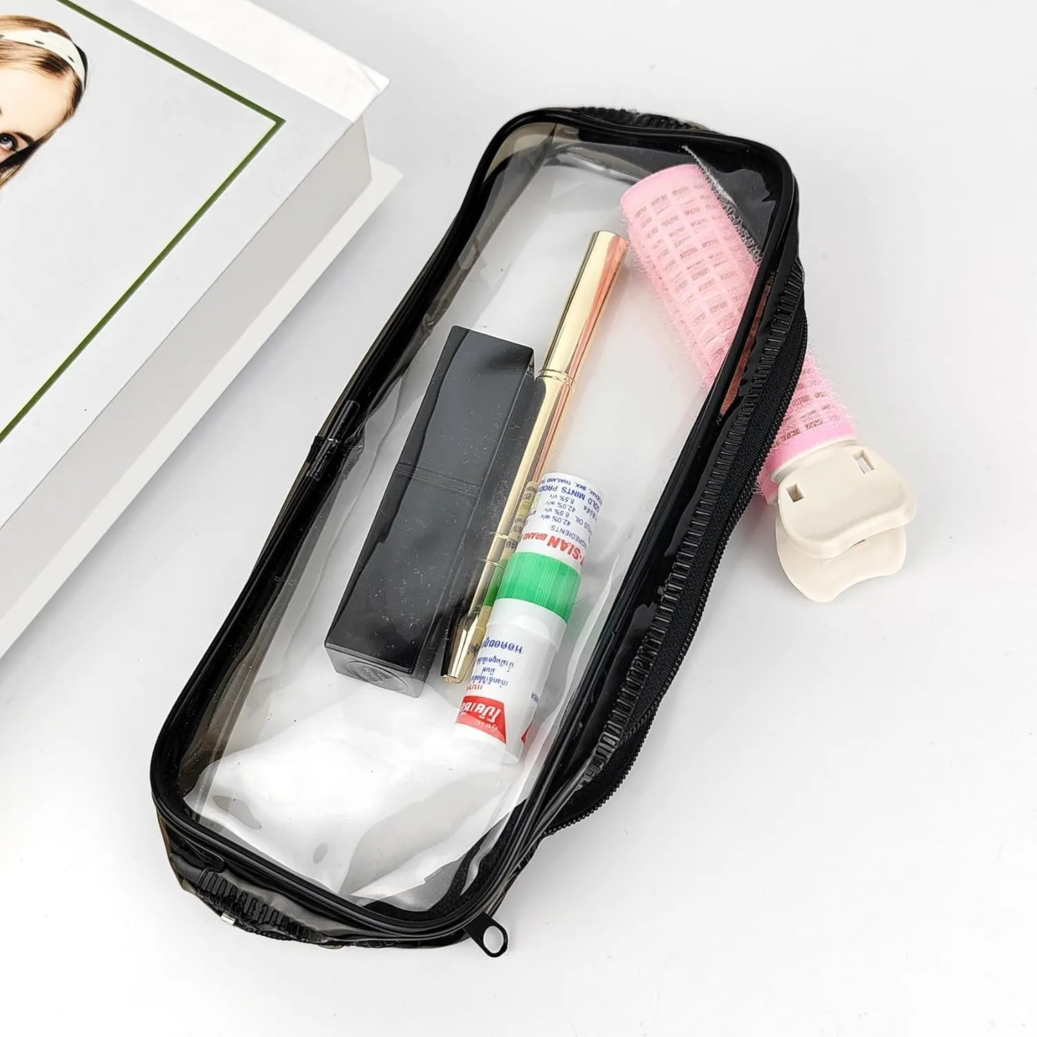 2 Pcs Clear Makeup Bag, Zipper Pencil Bag, Toiletry Organizer, Plastic Pouches, Clear Zipper Pouches, Suitable forTravel, Home and Office (1* Black 1*White)