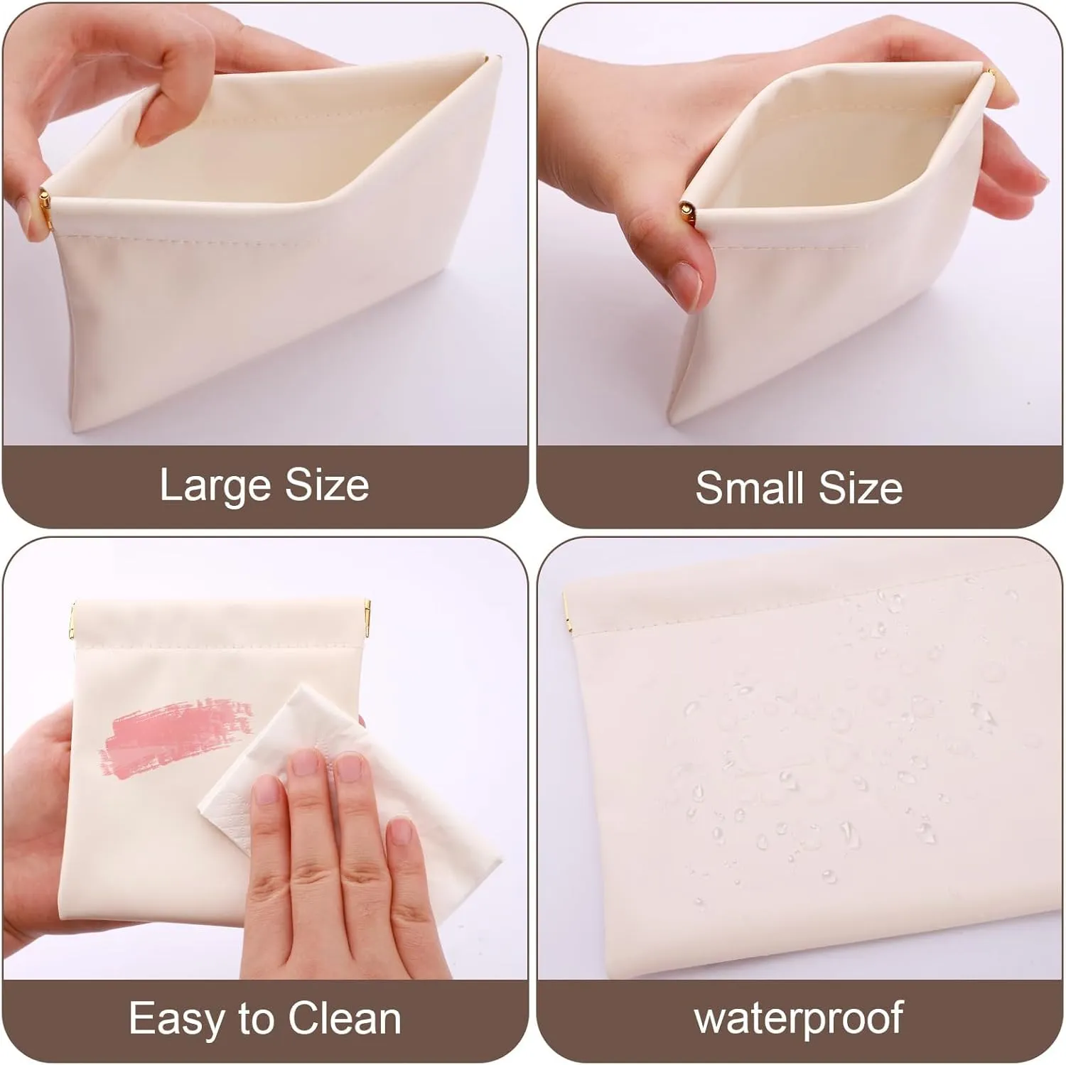 2 PCS Ladies Small Makeup Bag for Purse,Small Makeup Pouch,Purse organizer Pouches,Mini Cosmetic Bag for Travel,Pouchic Snap Closure Pouches,Coin Pouch(Cream)