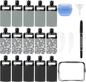 21 Pack Squeeze Pouches for Toiletries Liquid, Plastic Portable Refillable Travel Pouches, Leak Proof Fluid Makeup Packing Bag for Lotion Shampoo Conditioner Face Cream Hand Soap (Black)