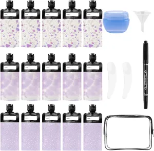 21 Pack Squeeze Pouches for Toiletries Liquid, Plastic Portable Refillable Travel Pouches, Leak Proof Fluid Makeup Packing Bag for Lotion Shampoo Conditioner Face Cream Hand Soap (Purple)