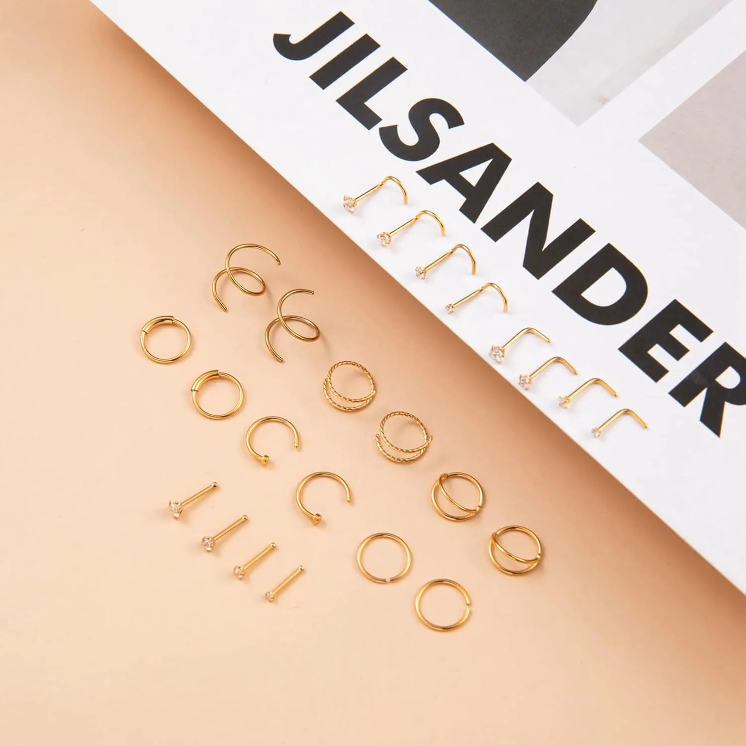 24Pcs 20G Surgical Steel Nose Rings Hoop Nose Studs Tragus Cartilage Earrings Piercing Jewelry 1.5mm 2mm 2.5mm 3mm CZ