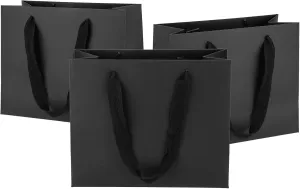 25Pcs Gift Bags Small 8.6x3.9x7 Inches Black Gift Bags Recycled Paper Bag For Party Favors, Wedding, Shopping, Retail, Goodie, Father's Day, Graduation, Business, Halloween, Christmas