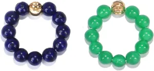 2Pcs Natural Gemstone Beads Elasticity Finger Rings Set,Couple 4mm Stone Copper Beads Elastic Rings,Cool Rings,Jewelry for Women Men
