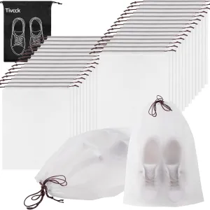 30 Pcs Clear Travel Shoe Bags, Large Shoe Storage Bags, Portable Clear Shoes Pouch Storage Organizer with Rope for Men and Women (11.8 in X 15.75 in)