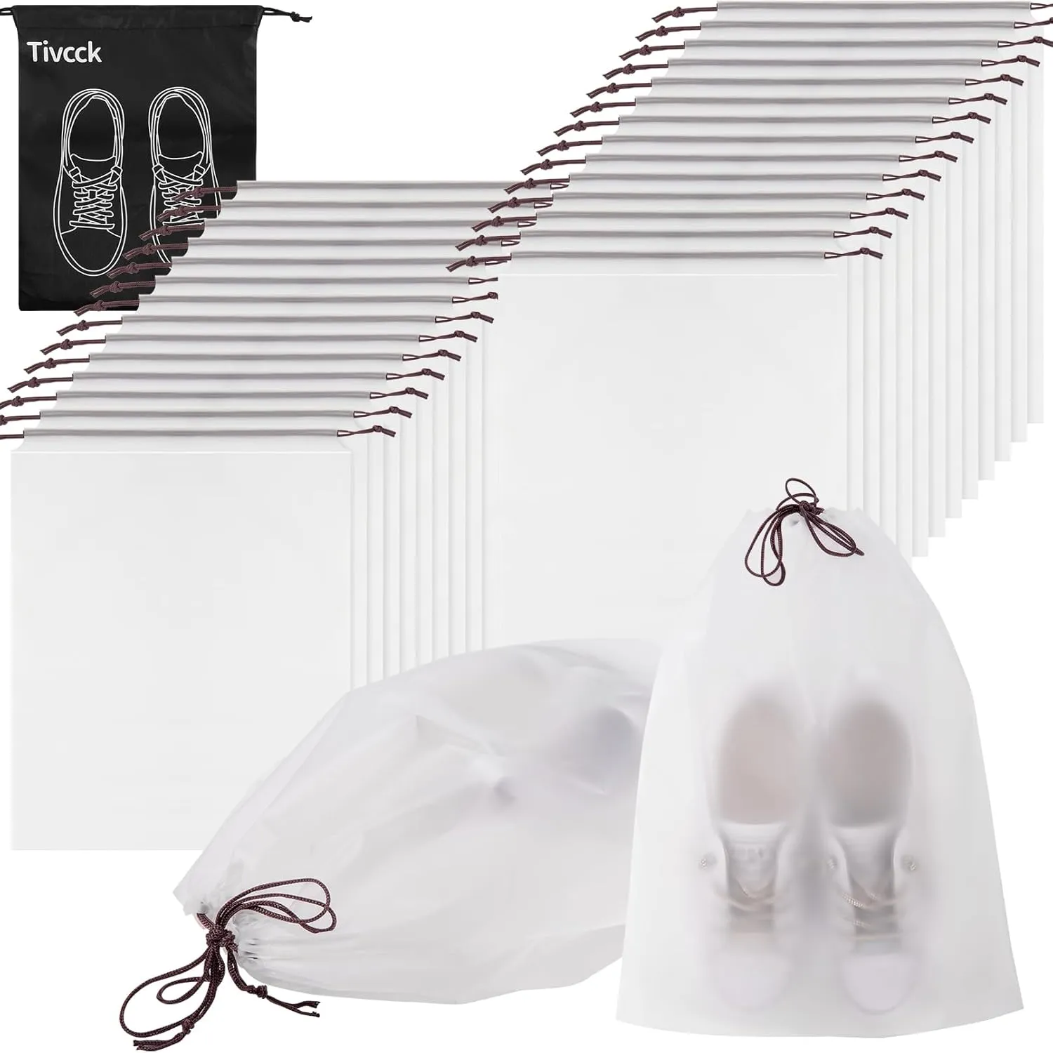 30 Pcs Clear Travel Shoe Bags, Large Shoe Storage Bags, Portable Clear Shoes Pouch Storage Organizer with Rope for Men and Women (11.8 in X 15.75 in)