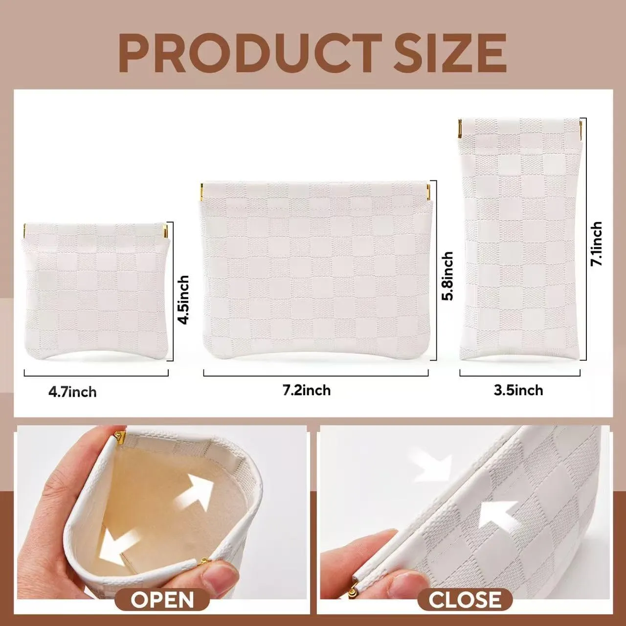 3PCS Small Makeup Bag for PurseWaterproof Leather Portable Mini Makeup Bag,Snap Closure Organizer Pouch for Coins Cards Jewelry Lipstick Cosmetic AccessoriesSmall Travel Kit Storage Pouch