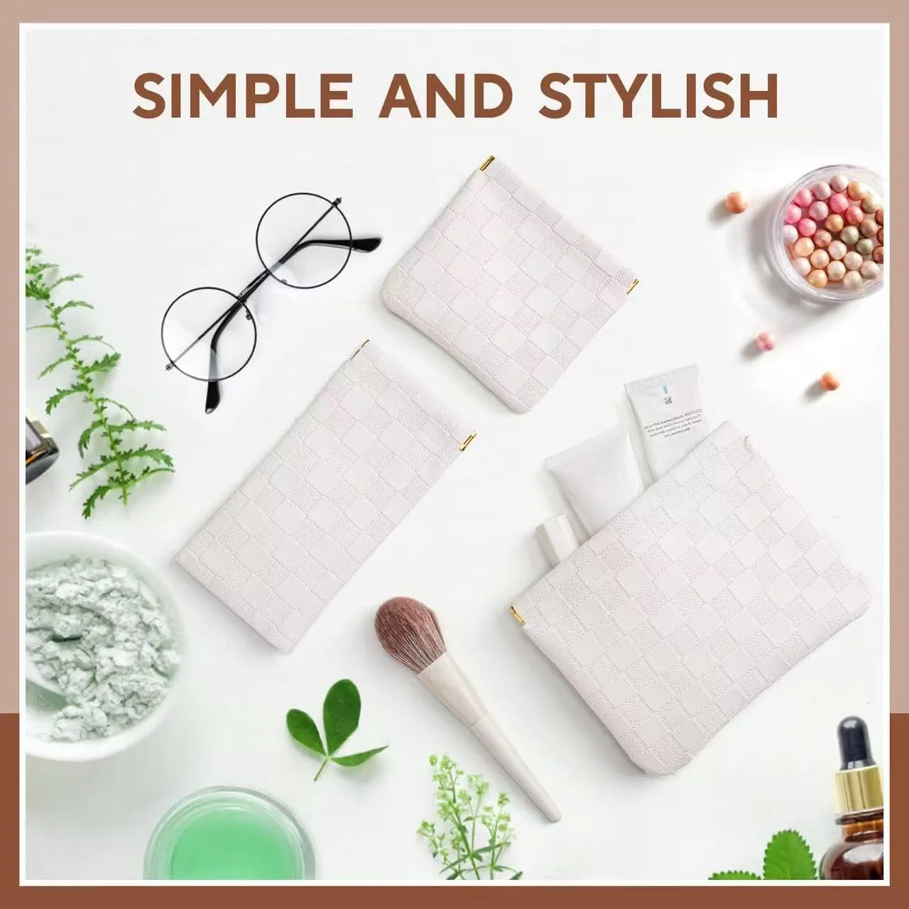 3PCS Small Makeup Bag for PurseWaterproof Leather Portable Mini Makeup Bag,Snap Closure Organizer Pouch for Coins Cards Jewelry Lipstick Cosmetic AccessoriesSmall Travel Kit Storage Pouch