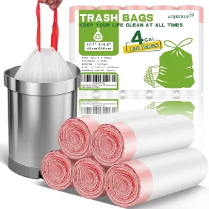 4 Gallon Small-Trash-Bag Kitchen-Garbage-Bags Drawstring - White For Bathroom Can Recycle Unscented Plastic Liners Little Office Compactor Strong Thick Waste Basket Restroom 120 Counts Acqkunlo
