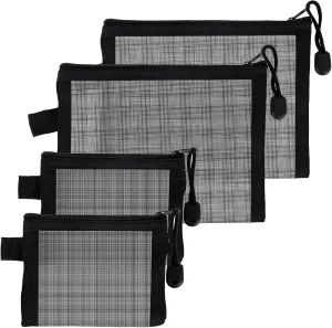 4 Pcs Mesh Bags Mesh Pencil Pouch Black Cosmetic Bags Nylon Makeup Pouches with Zipper Diaper Bag Organizing Pouches Nylon Toiletries Bag for Home Office Purse