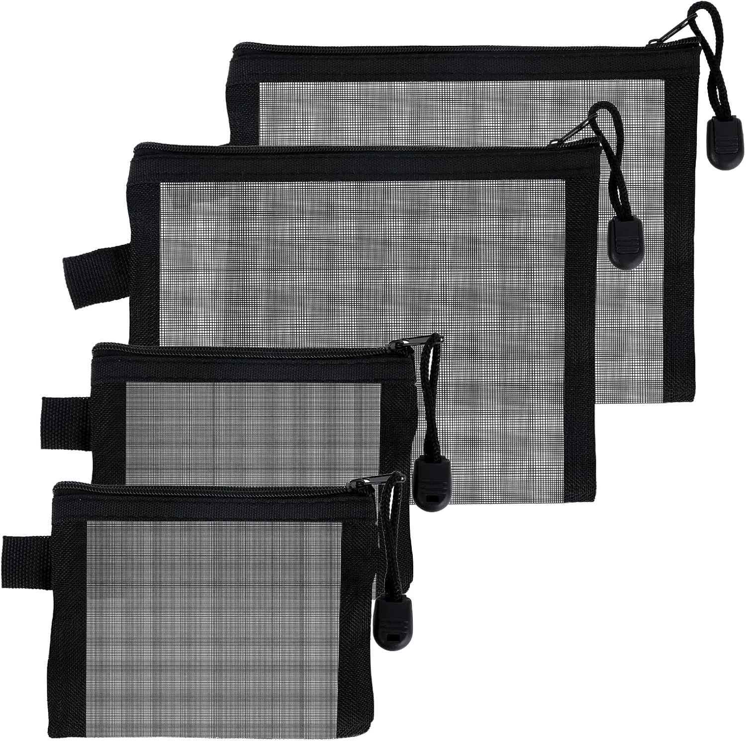 4 Pcs Mesh Bags Mesh Pencil Pouch Black Cosmetic Bags Nylon Makeup Pouches with Zipper Diaper Bag Organizing Pouches Nylon Toiletries Bag for Home Office Purse