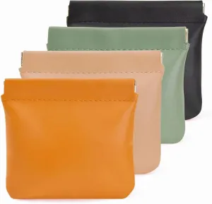 4PCS Small Makeup Bag for PurseWaterproof Leather Portable Mini Makeup Bag,Snap Closure Organizer Pouch for Coins Cards Jewelry Lipstick Cosmetic AccessoriesSmall Travel Kit Storage Pouch