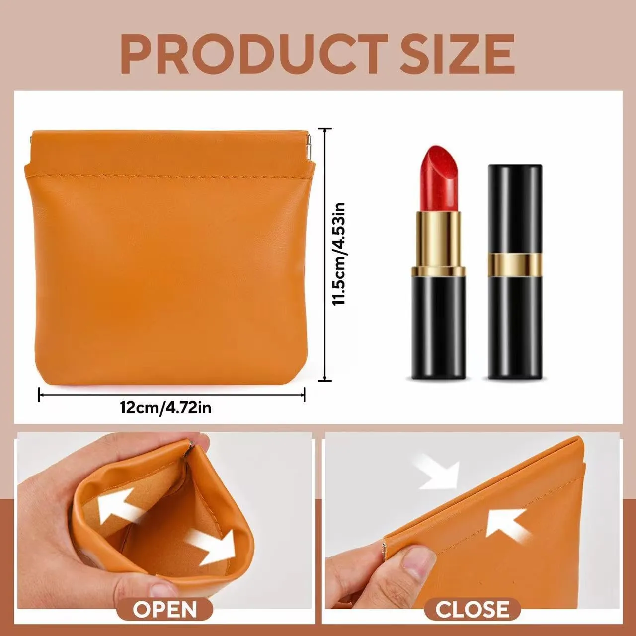 4PCS Small Makeup Bag for PurseWaterproof Leather Portable Mini Makeup Bag,Snap Closure Organizer Pouch for Coins Cards Jewelry Lipstick Cosmetic AccessoriesSmall Travel Kit Storage Pouch