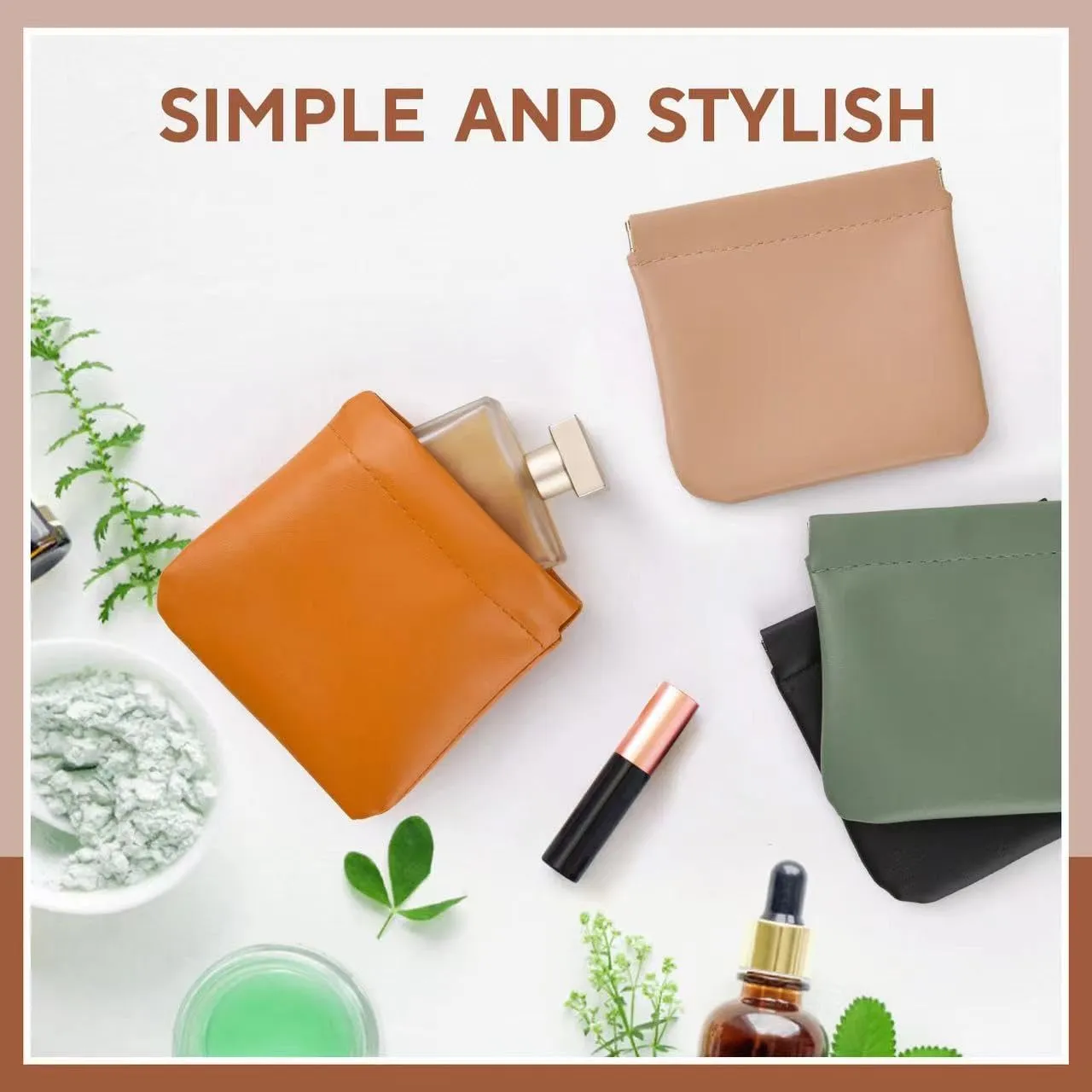4PCS Small Makeup Bag for PurseWaterproof Leather Portable Mini Makeup Bag,Snap Closure Organizer Pouch for Coins Cards Jewelry Lipstick Cosmetic AccessoriesSmall Travel Kit Storage Pouch