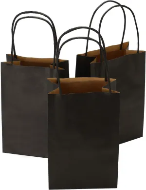 50 Pcs Gift Bags Small 5.25x3.25x8 Black Paper Bags With Handles Recycled Kraft Bag For Shopping, Business, Birthday, Party, Wedding, Retail, Easter, Mother's Day, Graduation