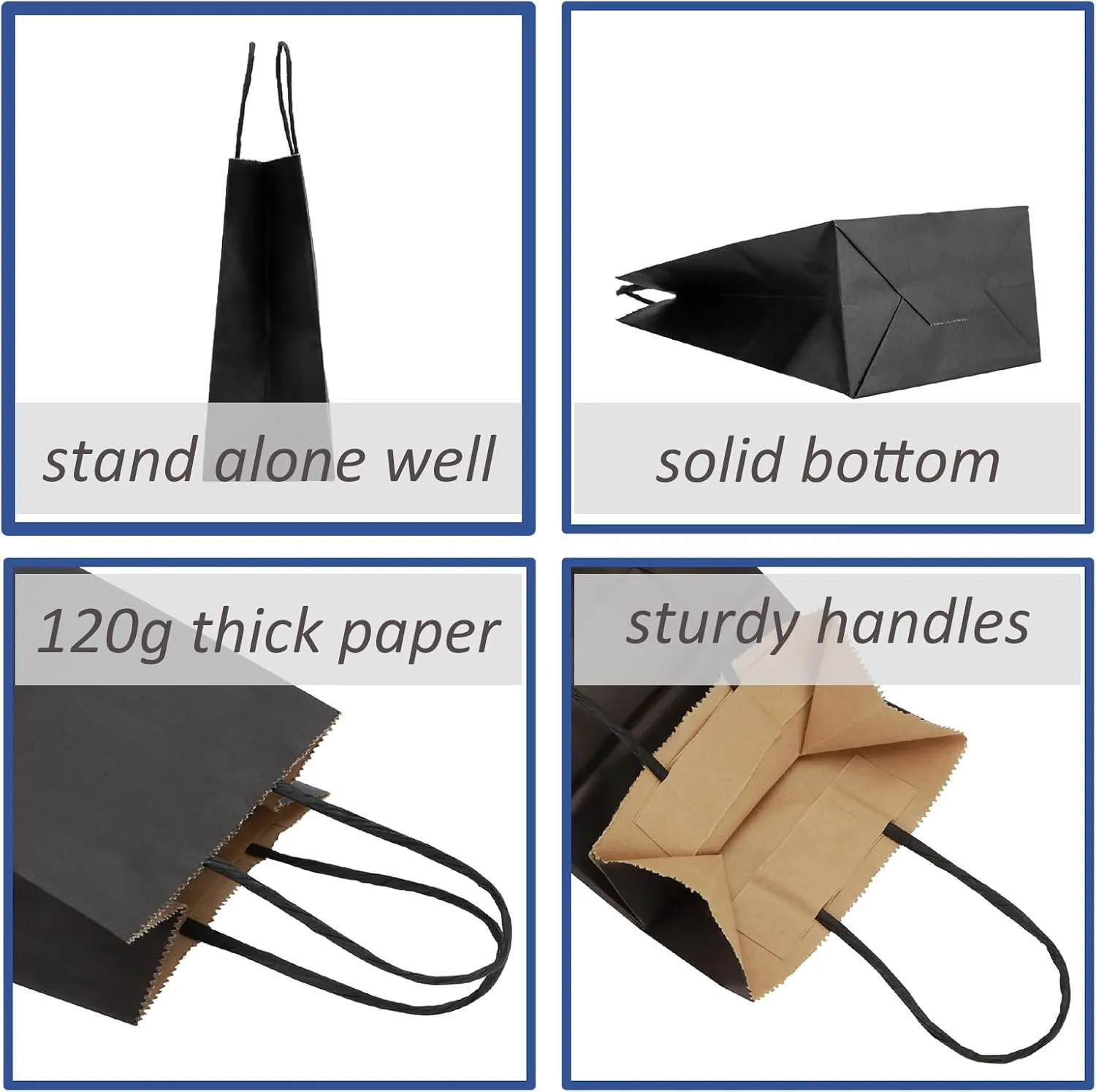 50 Pcs Gift Bags Small 5.25x3.25x8 Black Paper Bags With Handles Recycled Kraft Bag For Shopping, Business, Birthday, Party, Wedding, Retail, Easter, Mother's Day, Graduation