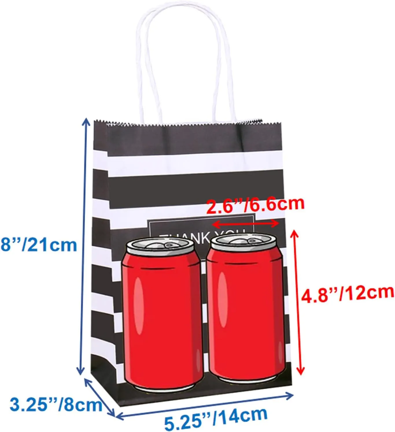50pcs Gift Bags 5.25x3.25x8 Inches Small Thank You Bags Black And White Striped Paper Bag For Business, Birthday, Party, Goodie, Treat, Shopping, Father's Day, Graduation, Halloween