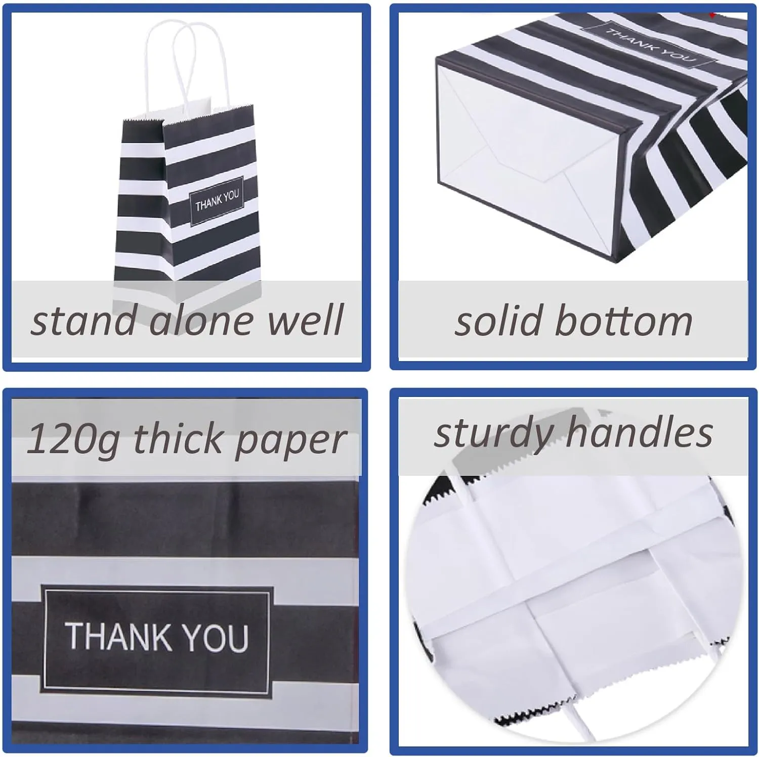 50pcs Gift Bags 5.25x3.25x8 Inches Small Thank You Bags Black And White Striped Paper Bag For Business, Birthday, Party, Goodie, Treat, Shopping, Father's Day, Graduation, Halloween