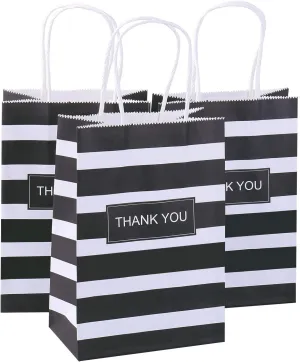 50pcs Gift Bags 5.25x3.25x8 Inches Small Thank You Bags Black And White Striped Paper Bag For Business, Birthday, Party, Goodie, Treat, Shopping, Father's Day, Graduation, Halloween