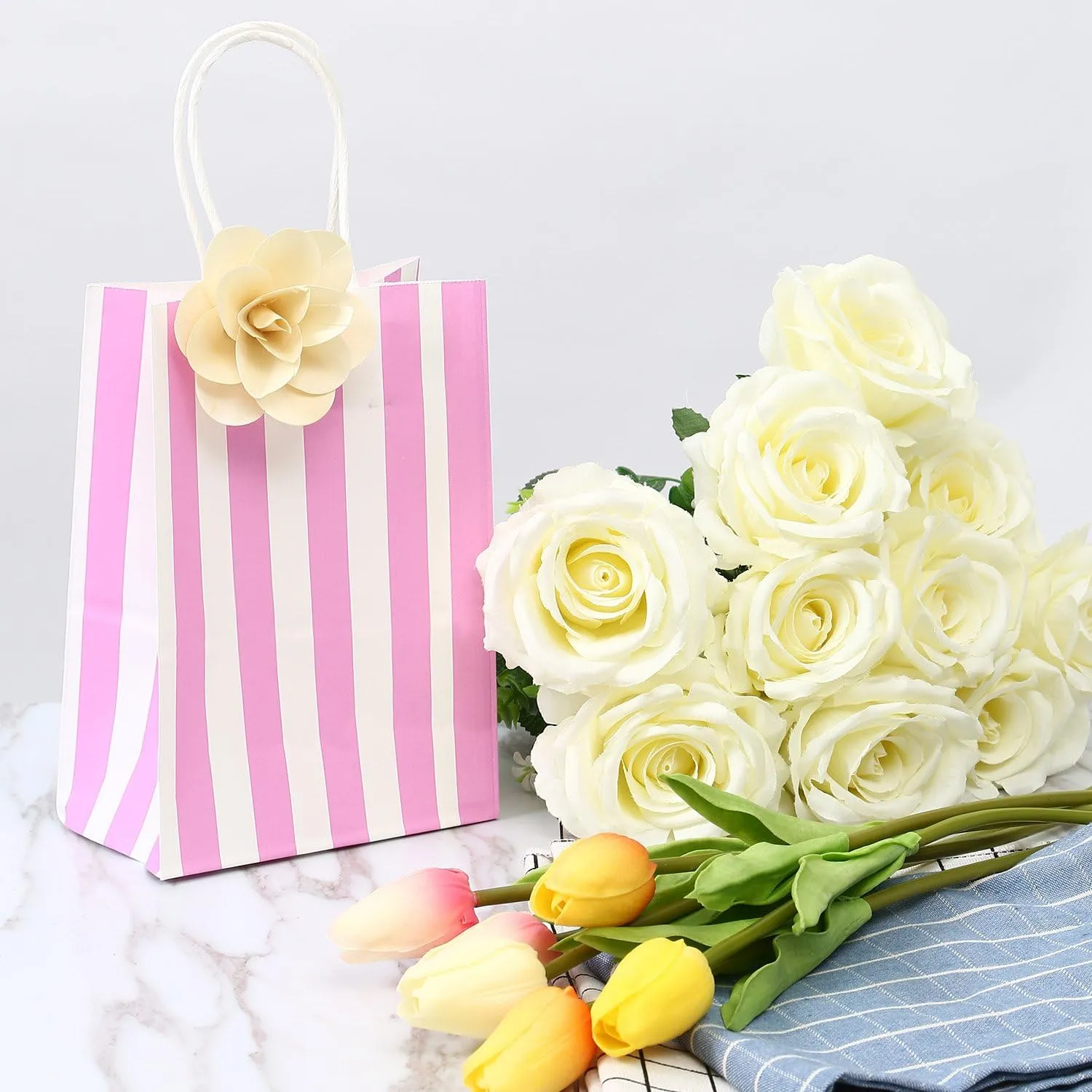 50PCS Gift Bags Small 5.25x3.25x8 Inch Pink Paper Bags For Gifts, Birthday, Baby Shower, Party Favor, Easter, Mother's Day, Graduation, Goodie, Treat, Shopping, Candy