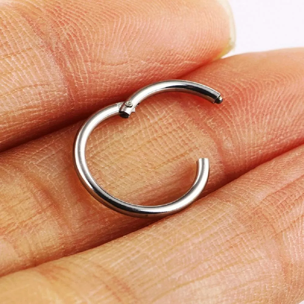 5Pcs 18g Stainless Steel Tiny Sleeper Hoop Earrings for Women Teen Men Septum Hinged Clicker Daith Nose Ring Helix Cartilage Tragus Huggie Cuff Hoops Piercing Set 8mm 10mm