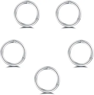 5Pcs 18g Stainless Steel Tiny Sleeper Hoop Earrings for Women Teen Men Septum Hinged Clicker Daith Nose Ring Helix Cartilage Tragus Huggie Cuff Hoops Piercing Set 8mm 10mm