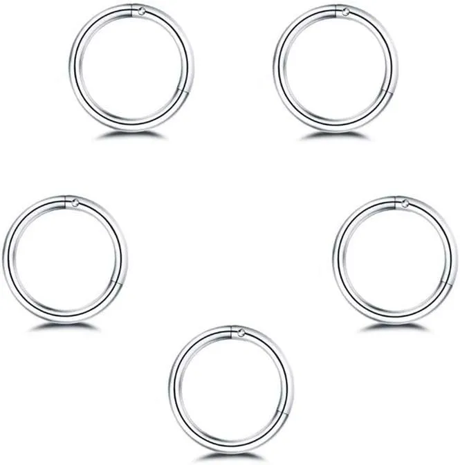5Pcs 18g Stainless Steel Tiny Sleeper Hoop Earrings for Women Teen Men Septum Hinged Clicker Daith Nose Ring Helix Cartilage Tragus Huggie Cuff Hoops Piercing Set 8mm 10mm