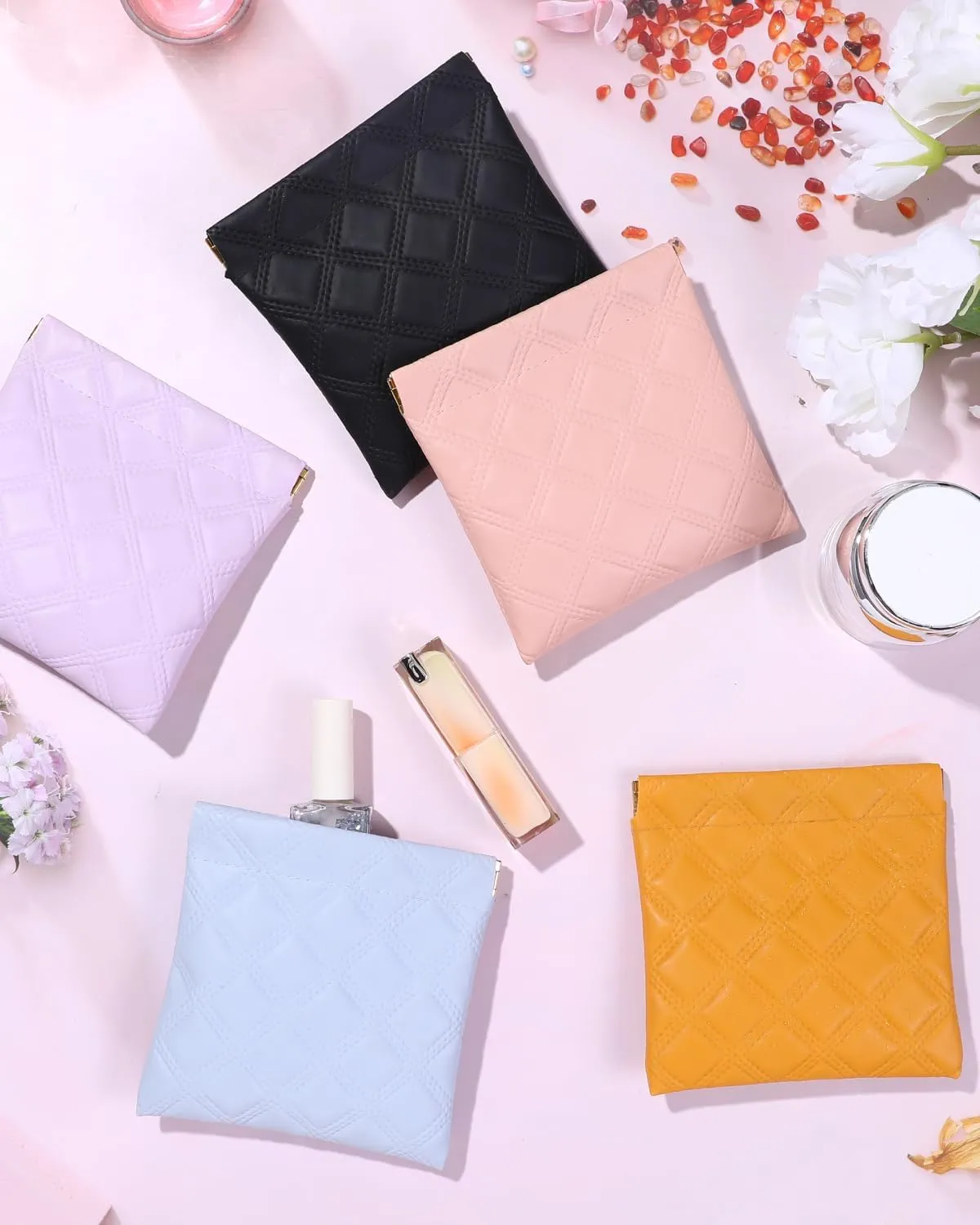 5Pcs Small Makeup Bag for Purse, Pouchic Snap Closure Pouches Small Cosmetic Bag for Women Mini Makeup Bag Leather Purse Organizer Pouches for Coin Purse Lipstick Cosmetic Jewelry Accessories