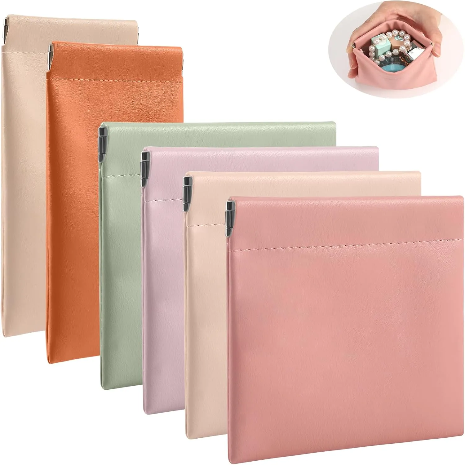 6 Pack Pouchic Snap Closure Pouches Small Pouches for Purse Mini Portable Travel Makeup Bag for Women Pocket Cosmetic Bag Organizer Pouch for Lipstick Cosmetics Cards Headphones Jewelry Accessories
