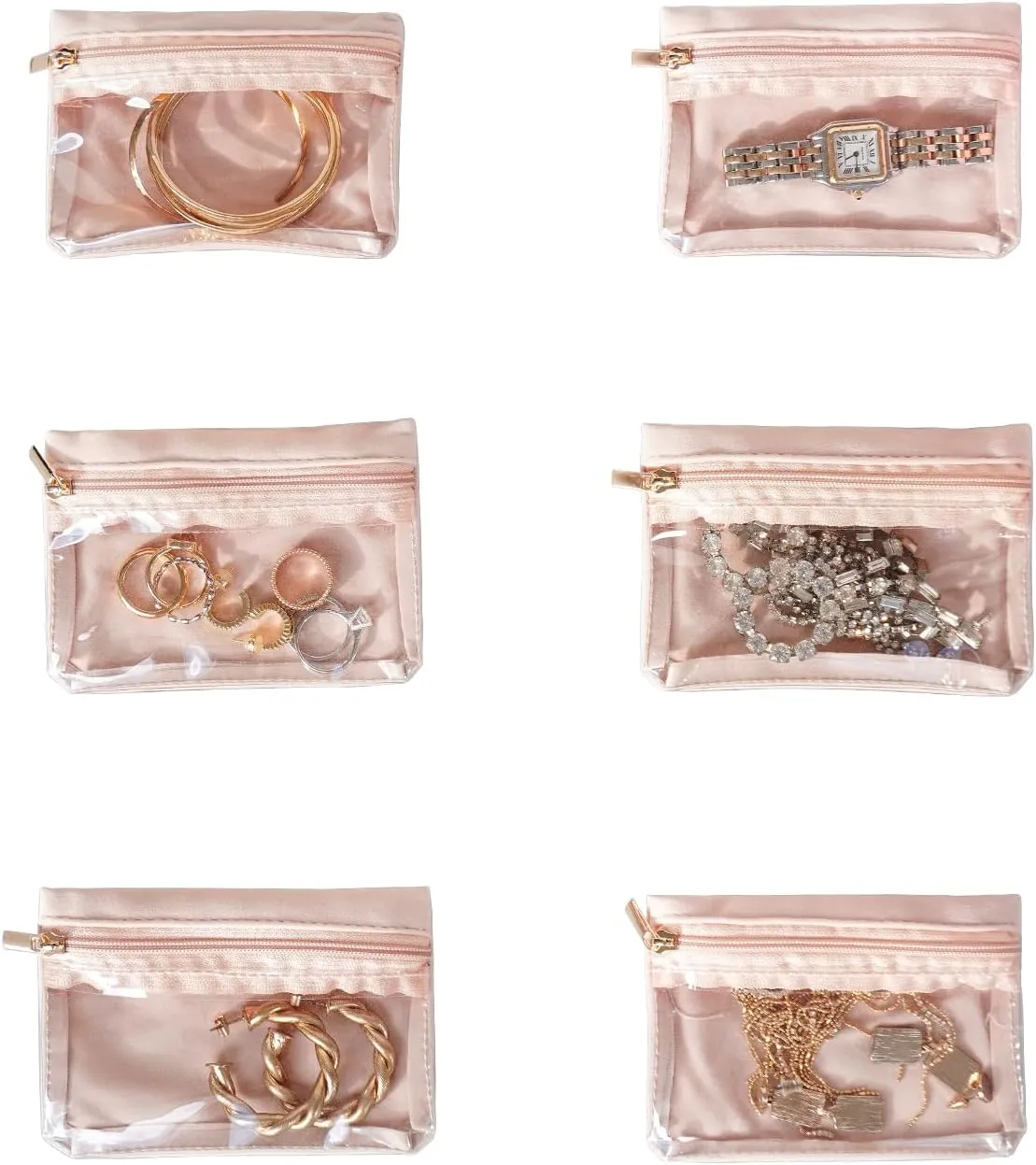 (6 PCS) Travel Jewelry Pouches, Small Travel Jewelry Bag Birthday, Velvet Zipper Pockets for Best Friend Mini Travel Essentials